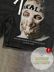 PAVTROS 男士字母和图案印花圆领短袖 T 恤和抽绳腰短裤套装，休闲 - 彩色 - 查看 3