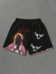 Manfinity EMRG Men's Printed Casual Shorts, Simple Fashion Daily Wear Men Shorts Graphic Men Shorts Designs Men Shorts Graphic Men's Graphic Shorts Men's Shorts Graphic - Black - View 1