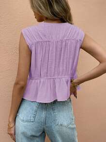 SHEIN Frenchy Áo cánh không tay cổ chữ V buộc phía trước màu trơn cho nữ - Màu tím hoa cà - Xem 2