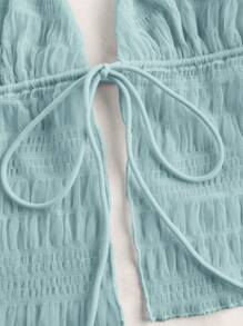 SHEIN ICON Split Hem Tie Backless Mesh Halter Y2k Top - Baby Blue - View 3