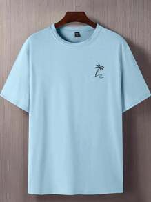 Manfinity Homme Plus Size Men's Solid Color Round Neck Short Sleeve Fashion Tee, Suitable For Summer - Blue - View 3