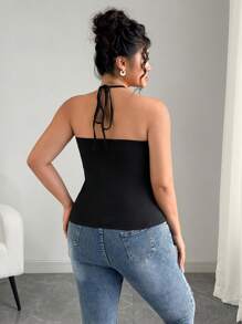 SHEIN CURVE+ Correa de sujección para mujer talla grande de estilo francés casual de vacaciones de verano con tirantes de espagueti, metal hueco y flor de camelia anudada