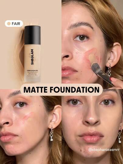 SHEGLAM كريم أساس مطفي يدوم طويلاً وقابل للتنفس من Complexion Pro-كريم أساس مطفي مقاوم للتعرق ومضاد للزيوت وتغطية كاملة وخالي من المسام وخافي عيوب ومقاوم للماء ولا يتلاشى وخفيف الوزن وكريم أساس سائل من علامة تجارية جمال مكياج مستحضرات تجميل للنساء الفتيات مثالي لفصل الخريف الشتاء مثالي ل- Y2K أزياء أنيقة هدية حفلة جاهز أفضل لون
