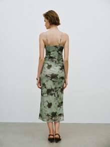 Lumivelle Vestido ceñido sin mangas con estampado de teñido anudado y decoración plisada para mujer