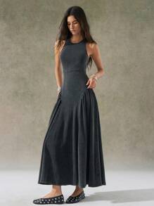 LYSMO 2025 New Arrival Women's Black Distressed Wash Backless Design Dress - Black - View 3