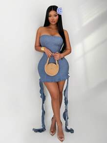 Zolique Women's Fashionable Bandeau/Strapless Top, Suitable For Summer Dresses - Blue - View 5