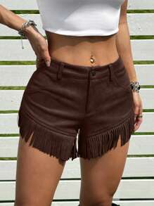 SHEIN EZwear Shorts casuales de verano para mujer con decoración de flecos para vacaciones