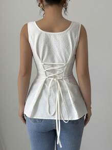 Elenzga Top corto sin mangas con cuello cuadrado y textura de rhinestone para mujer - Albaricoque - Ver 2