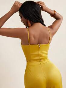 SOPHIA JUDE Golden Satin Overlap Ruching Crop Top Women Summer Outfits
