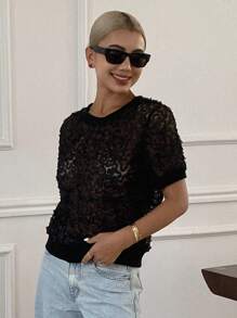 DAZY Women's Solid Color Body-Fitting Short Sleeve Pullover Blouse, Elegant Summer Top