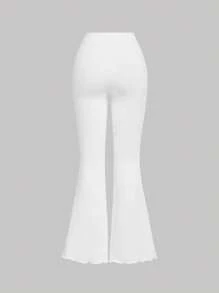 SHEIN MOD 女式弹力荷叶边喇叭裤 - 白色 - 查看 2