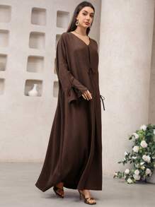 SHEIN Najma Coffee Color Tie Bow Cardigan, Fashionable For Summer, Modest Kaftan