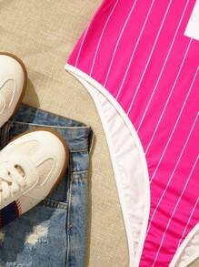 SHEIN EZwear 大码女式 7 月 4 日印花紧身衣 - 玫紅色 - 查看 6