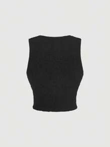 SHEIN MOD Black Cropped Jacquard Knit Tank Top And Maxi Skirt Elegant 2-Piece Set - Black - View 5
