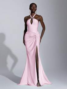 Elitara 优雅装饰纽扣弹力针织泳衣，带褶皱和开衩鱼尾裙，适合婚礼、派对、单身派对、度假、舞会、伴娘礼服（成人）