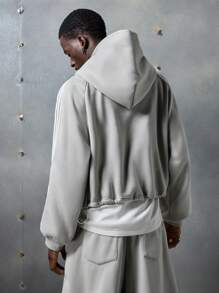 NEON BLANC Sudadera con capucha de punto gris con bordado, estilo de moda callejera masculina, para otoño e invierno, estilo streetwear y escolar - Gris - Ver 3