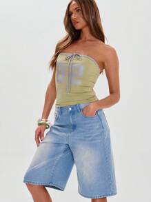 MUSERA 系带抹胸上衣，街头风，学院风，春夏休闲节日假日款 - 綠色 - 查看 5