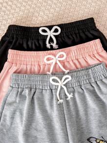 Sparklyn 少女三件套简约碎花短裤套装，黑/蓝/粉三色可选，适合学校、校园、大学穿着。