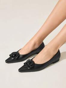 CUCCOO CHICEST Black Floral Fashionable Pointed Toe Kitten Heel Pumps For Women