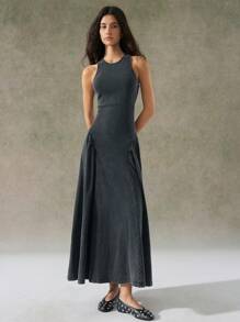 LYSMO 2025 New Arrival Women's Black Distressed Wash Backless Design Dress - Black - View 5
