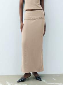 Maija Spring And Summer New Urban Modern Blue Knitted Perforated Decorative Women's Skirt For Daily Casual Sexy Elegant Commuting Suitable For Holiday Festival Parties Christmas New Year Valentine's Day Old Money Style Festival 90s Bohemian