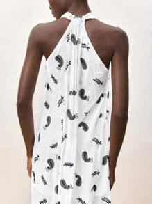 Maija Vestido bohemio de mujer con escote en V profundo y sin mangas, con patrón de flores bordado, ajuste holgado y cómodo, en color negro y blanco, apto para primavera/verano