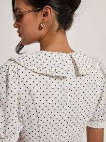 COSMINA 女士优雅波尔卡圆点印花蝴蝶结迷你连衣裙，夏季