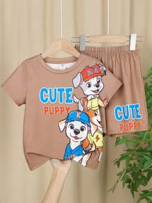 6 pièces/set T-shirt à manches courtes col rond ample avec short pour enfants garçons, style décontracté universitaire, motifs d'animaux de dessins animés confortables. Comprend 3 motifs différents, convient pour l'école, le jardin, la plage, les fêtes d'anniversaire au printemps, en été, en automne et en hiver. - Multicolore - Voir 11