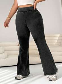 SHEIN EZwear Plus Size Black Acid-Washed Casual Wide Leg Pants - Black - View 3