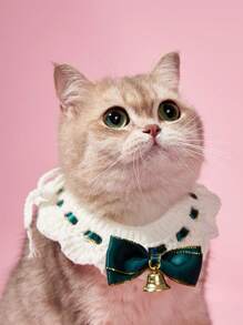 PETSIN طوق مصنوع يدويًا بلون أبيض وجرس ذهبي رائع للحيوانات الأليفة، طوق على شكل قلادة للقطط الصغيرة والكلاب الصغيرة - متعدد الألوان - مشاهدة 1