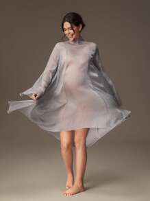 SHEIN 优雅透明宽松飘逸孕妇写真拍摄连衣裙，适合孕妇拍摄