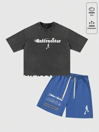 Street Life Men Streetwear Baggy Fit Washed T-Shirt And Short Set