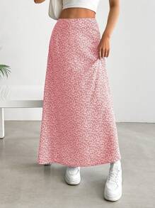 SHEIN EZwear 大码粉色碎花波西米亚风格及膝半身裙，适合春夏季 - 粉色 - 查看 6