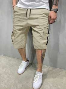 Manfinity Homme Men Flap Pocket Drawstring Waist Cargo Shorts - Beige - View 6