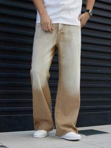 Manfinity Hypemode Jeans amples délavés avec poche inclinée pour homme grande taille - Kaki - Voir 5