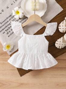 SHEIN LMoss Kids 女婴白色刺绣蝴蝶结背心，百搭夏季度假装 - 白色 - 查看 2