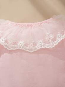 SHEIN Baby Girl Sweet Lace Ruffle Collar Short Sleeve Cardigan And Asymmetrical Ruffled Peplum Skirt Full Outfit Set, Suitable For Summer - Multicolor - View 8