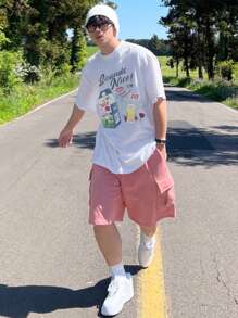 DAZY Summer Art Pattern Letter Print White Men T-Shirt,Graphic Tees - White - View 3