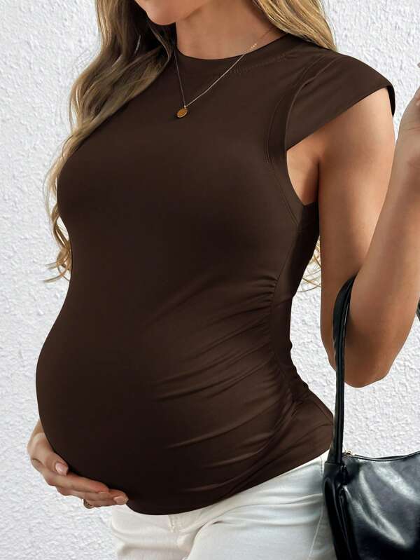SHEIN Camiseta sin mangas de unicolor para maternidad, de moda para el verano