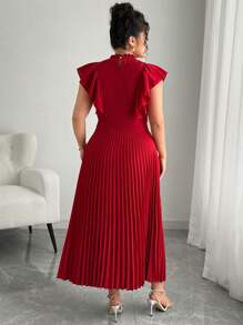 Elenzga فستان نسائي كبير الحجم بلون واحد، رقبة دائرية ، مطوي، متموج من الأكمام القصيرة، رومانسي، أنيق لارتداء اليومي، مناسب للصيف، للشاطئ/المكتب/الكاجوال/العمل/حفلات الشاي بالظهيرة