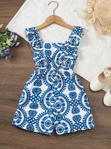 Young Girl Fashionable Spaghetti Strap Sleeveless Romper, Suitable For Summer - Blue - View 1