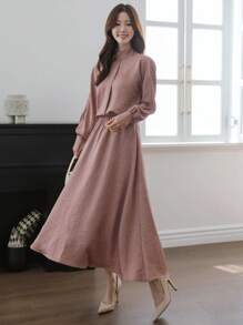 DAZY 女士两件套日常穿搭，秋季家居服套装 - 粉色 - 查看 1