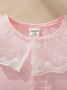 SHEIN Baby Girl Sweet Lace Ruffle Collar Short Sleeve Cardigan And Asymmetrical Ruffled Peplum Skirt Full Outfit Set, Suitable For Summer - Multicolor - View 5