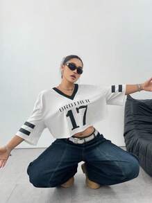 POPSWAY Plain Minimalist Numeric Print T-Shirt, Fashion For Summer - White - View 6