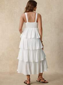 SHEIN Pregnant Women's Summer Holiday Solid Color Ruffled Hem Spaghetti Strap Dress Wedding Guest Dress Vacation Outfits  Birthday Dresses For Maternity White Maternity Dress - White - View 2
