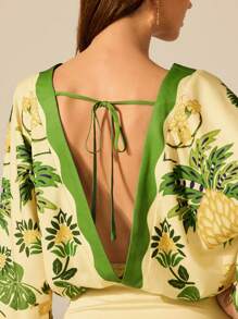 CAJUNI Body verde donna con scollo a V, maniche, stampa boho con ananas, foglie di palma e motivi tropicali, casual estivo, ideale per gite in spiaggia