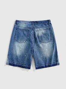 ROMWE MEN Street Life Pantalones cortos vaqueros para hombre con parches de rhinestones y contraste de color - Azul - Ver 7