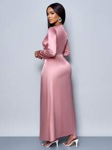 SOLERSUN Women's Elegant Solid Color Ruched Side Satin Bodycon Dress,Suitable For Dating Party Maxi Women Outfit Fall Cloth For Women