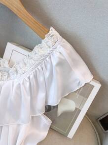 SHEIN Clasi Plus Size Off-Shoulder Lace Trim Waist Blouse - White - View 4