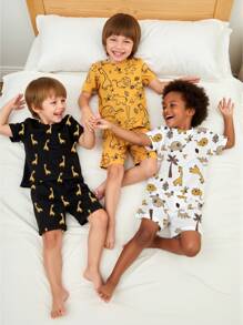 6pcs/Set Young BoyCartoon Galaxy & Ocean Animal Print Snug Fit T-Shirt And Shorts Pajama Set - Multicolor - View 1